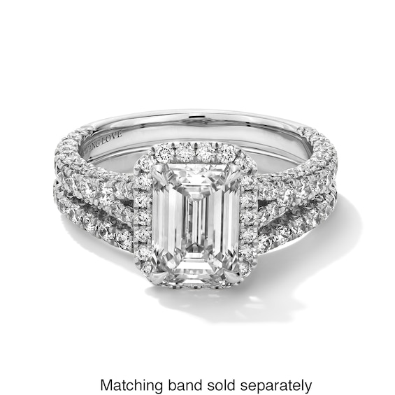 Vera Wang Love Collection 3 CT. T.w. Emerald Certified Lab-Grown Diamond Frame Engagement Ring in 14K White Gold