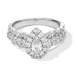 1-1/2 CT. T.W. Pear-Shaped Diamond Frame Multi-Row Scallop Shank Engagement Ring in 14K White Gold - Size 7
