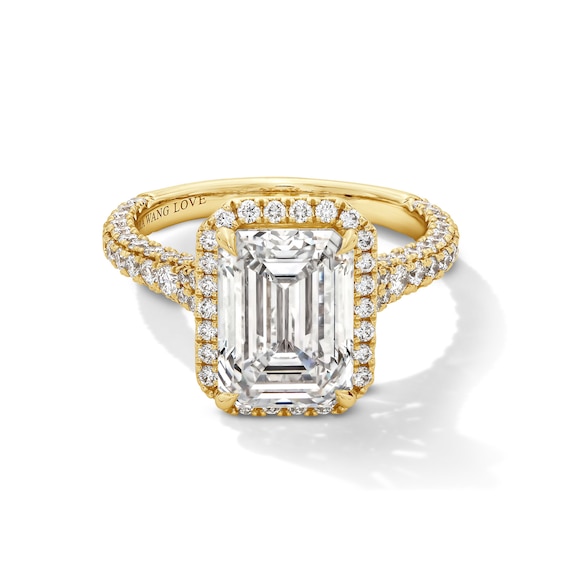 Vera Wang Love Collection 5 CT. T.w. Emerald Certified Lab-Grown Diamond Frame Engagement Ring in 14K Gold (F/Vs2)
