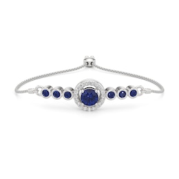 5.0mm Blue and White Lab-Created Sapphire Frame Bolo Bracelet in Sterling Silver - 7.5"