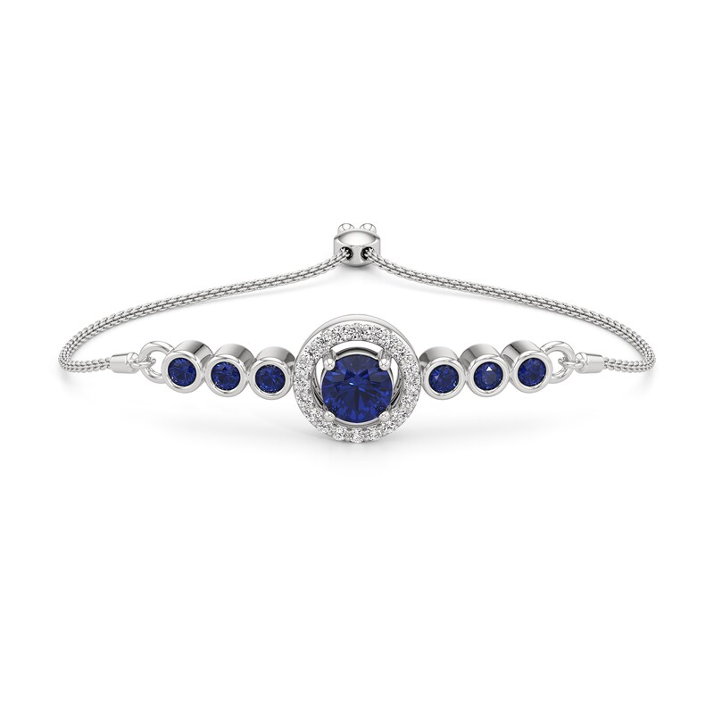 Main Image 1 of 5.0mm Blue and White Lab-Created Sapphire Frame Bolo Bracelet in Sterling Silver - 7.5"