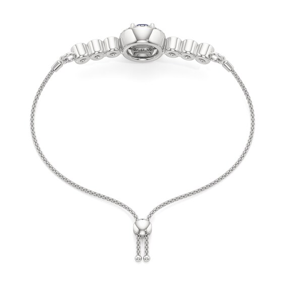 5.0mm Blue and White Lab-Created Sapphire Frame Bolo Bracelet in Sterling Silver - 7.5"