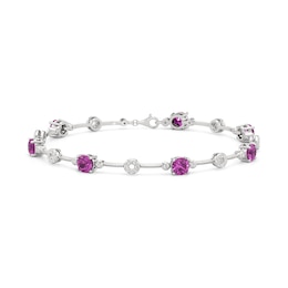 5.0mm Pink and White Lab-Created Sapphire Link Bracelet in Sterling Silver - 7.25"