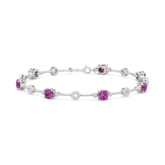 5.0mm Pink and White Lab-Created Sapphire Link Bracelet in Sterling Silver - 7.25"