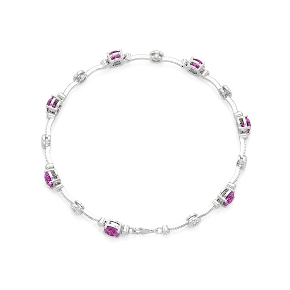 5.0mm Pink and White Lab-Created Sapphire Link Bracelet in Sterling Silver - 7.25"