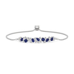 Multi-Shaped Blue and White Lab-Created Sapphire Cluster Bolo Bracelet in Sterling Silver - 7.5"