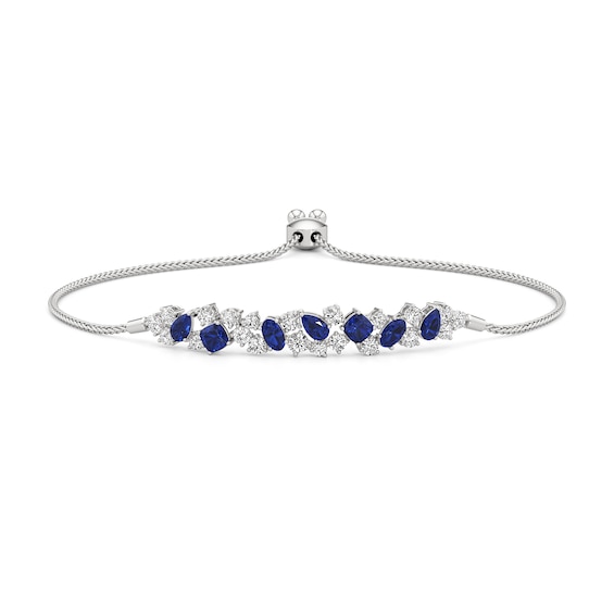 Multi-Shaped Blue and White Lab-Created Sapphire Cluster Bolo Bracelet in Sterling Silver - 7.5"