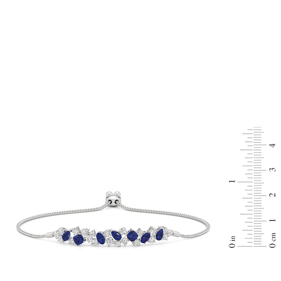 Multi-Shaped Blue and White Lab-Created Sapphire Cluster Bolo Bracelet in Sterling Silver - 7.5"