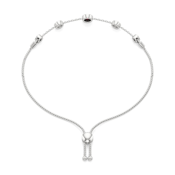 Lab-Created Ruby and White Lab-Created Sapphire Bezel-Set Five Stone Station Bolo Bracelet in Sterling Silver - 7.5"