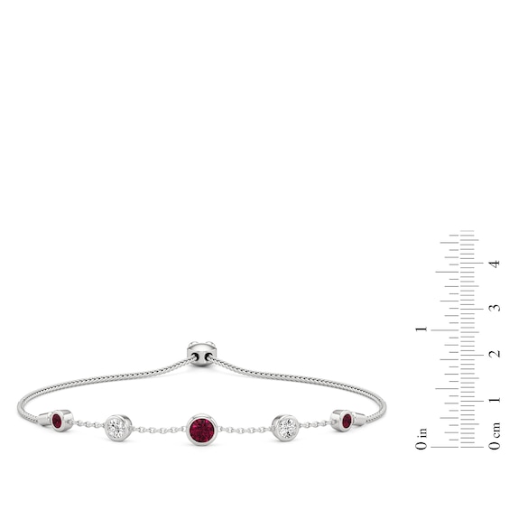 Lab-Created Ruby and White Lab-Created Sapphire Bezel-Set Five Stone Station Bolo Bracelet in Sterling Silver - 7.5"