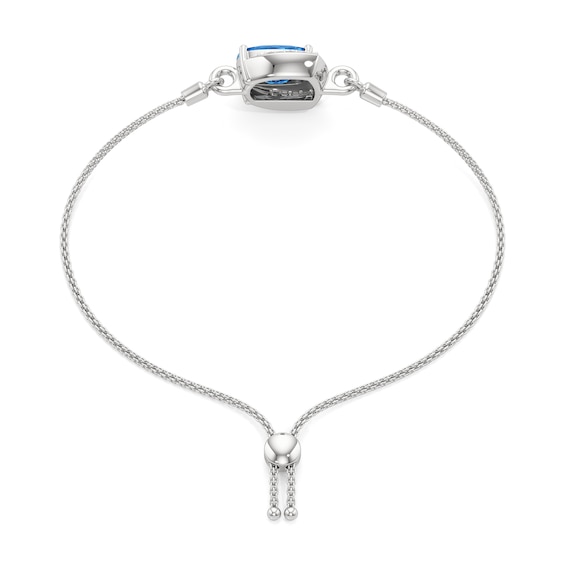 Cushion-Cut Swiss Blue Topaz and White Lab-Created Sapphire Frame Bolo Bracelet in Sterling Silver - 8.5"