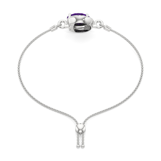 Oval Amethyst and White Lab-Created Sapphire Frame Bolo Bracelet in Sterling Silver - 8.5"