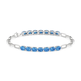Oval Swiss Blue Topaz Paper Clip Chain Bracelet in Sterling Silver - 7.5"