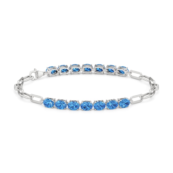 Oval Swiss Blue Topaz Paper Clip Chain Bracelet in Sterling Silver - 7.5"