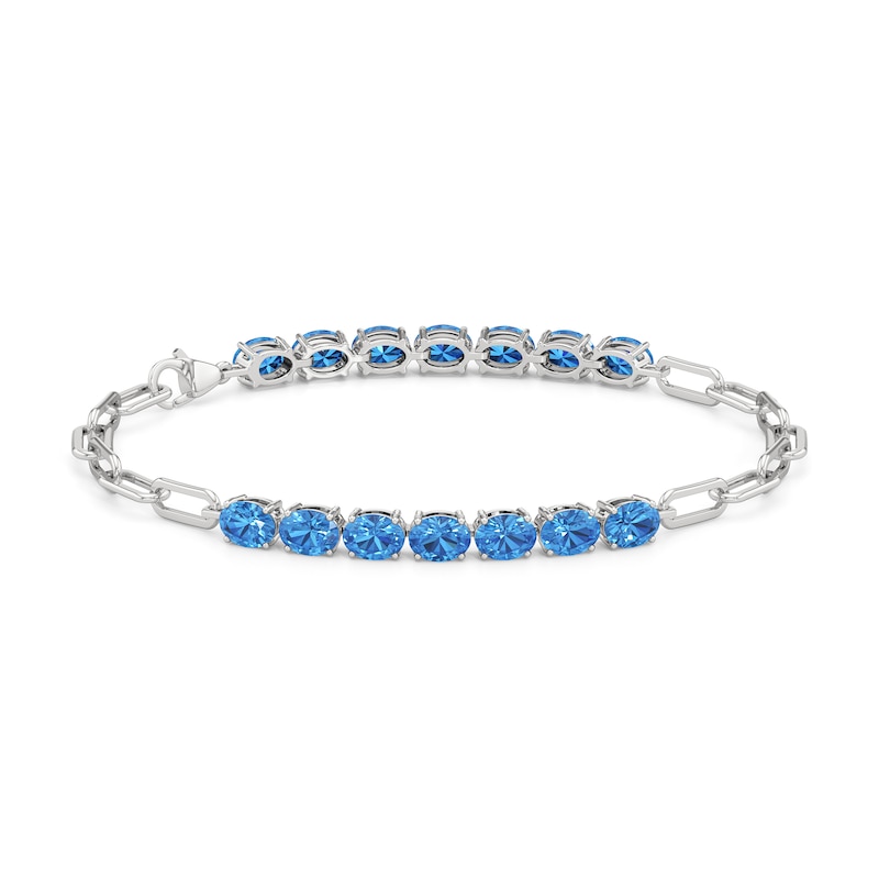 Main Image 1 of Oval Swiss Blue Topaz Paper Clip Chain Bracelet in Sterling Silver - 7.5"