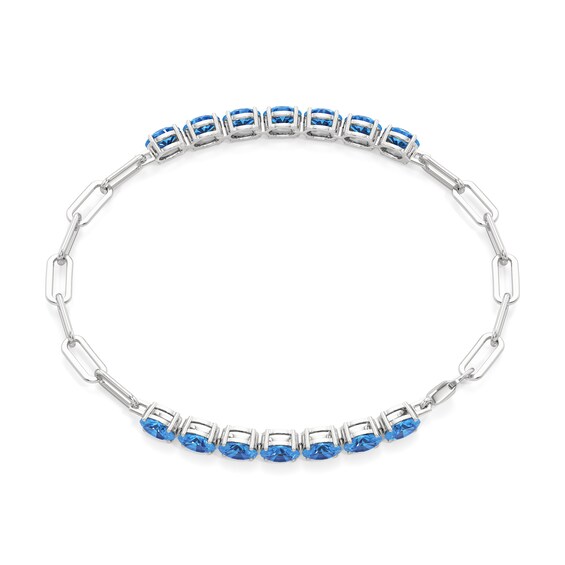 Oval Swiss Blue Topaz Paper Clip Chain Bracelet in Sterling Silver - 7.5"