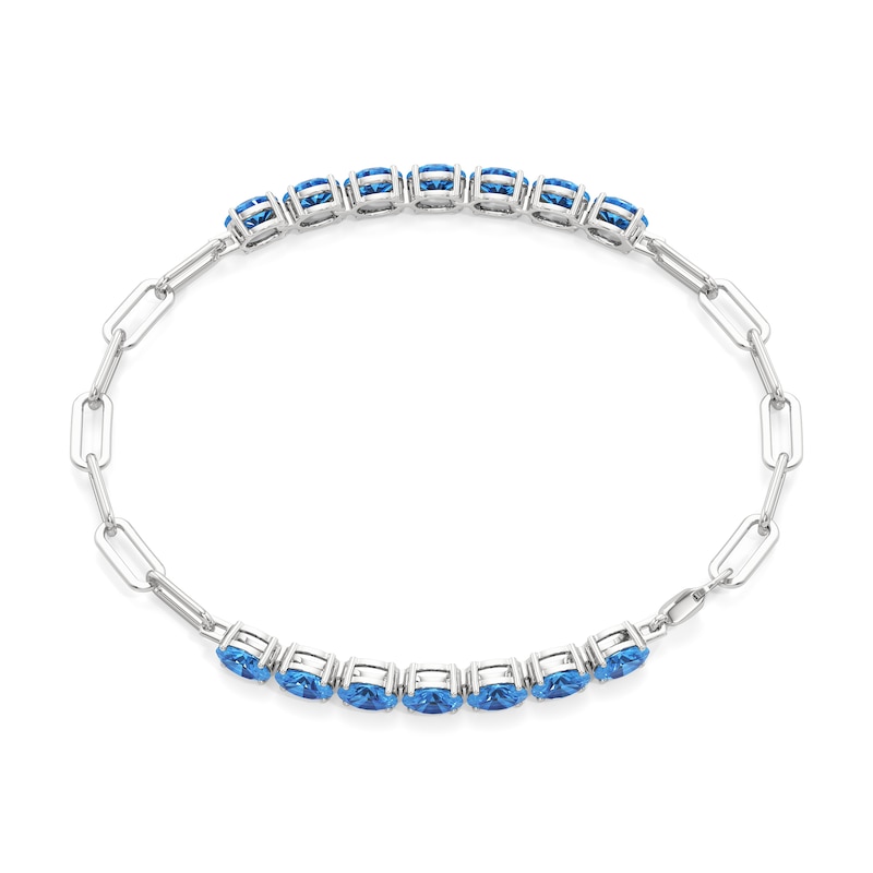 Main Image 2 of Oval Swiss Blue Topaz Paper Clip Chain Bracelet in Sterling Silver - 7.5"