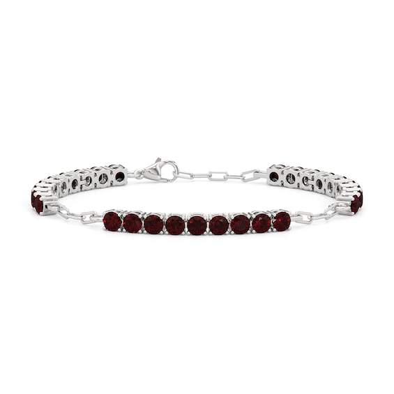 4.0mm Garnet Paper Clip Chain Bracelet in Sterling Silver - 7.5"