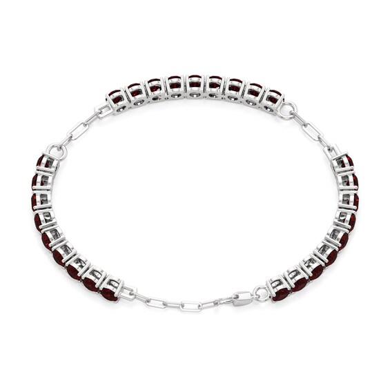 4.0mm Garnet Paper Clip Chain Bracelet in Sterling Silver - 7.5"