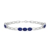 Thumbnail Image 1 of Oval Blue and White Lab-Created Sapphire Trio Alternating Link Chain Bracelet in Sterling Silver - 7.5"