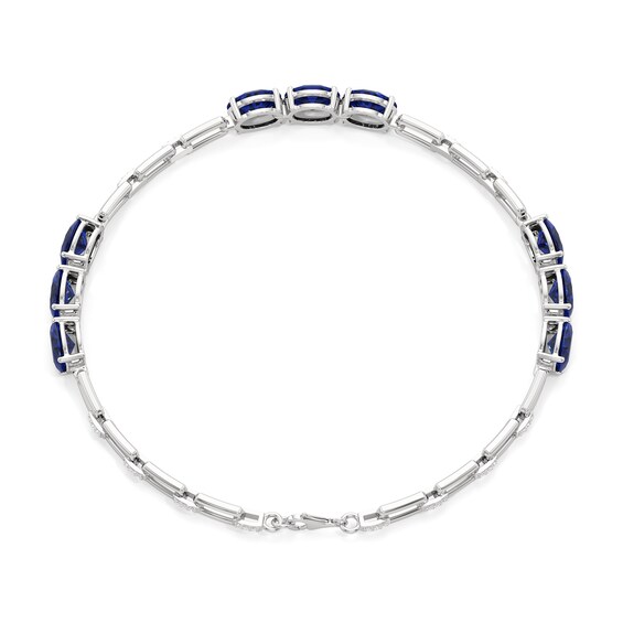 Oval Blue and White Lab-Created Sapphire Trio Alternating Link Chain Bracelet in Sterling Silver - 7.5"
