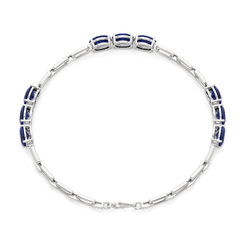 Main Image 2 of Oval Blue and White Lab-Created Sapphire Trio Alternating Link Chain Bracelet in Sterling Silver - 7.5"