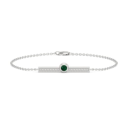 Lab-Created Emerald and White Lab-Created Sapphire Bar Bracelet in Sterling Silver - 7.5"