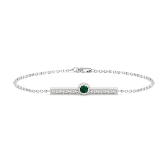 Lab-Created Emerald and White Lab-Created Sapphire Bar Bracelet in Sterling Silver - 7.5"