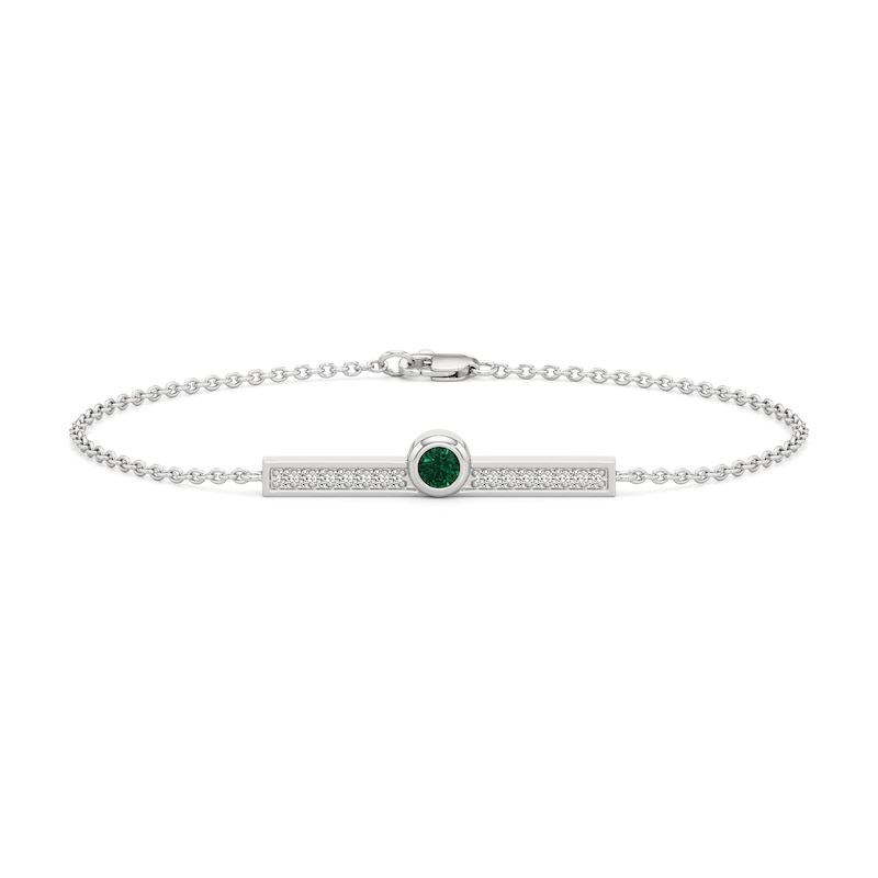 Main Image 1 of Lab-Created Emerald and White Lab-Created Sapphire Bar Bracelet in Sterling Silver - 7.5"