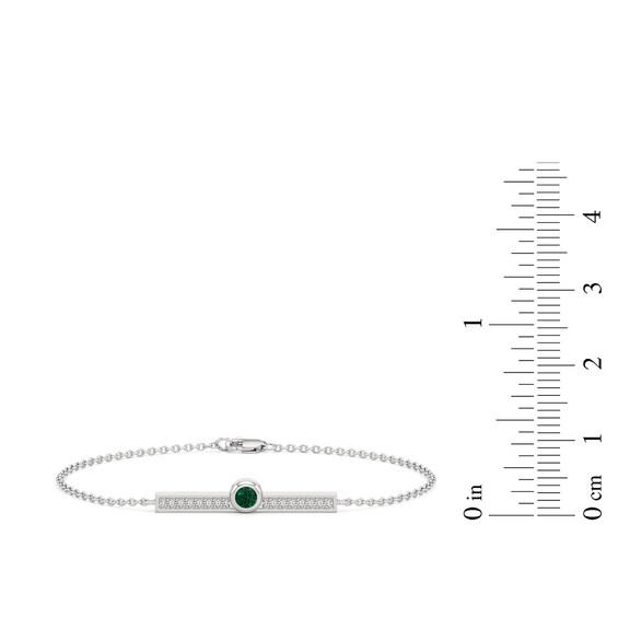 Lab-Created Emerald and White Lab-Created Sapphire Bar Bracelet in Sterling Silver - 7.5"