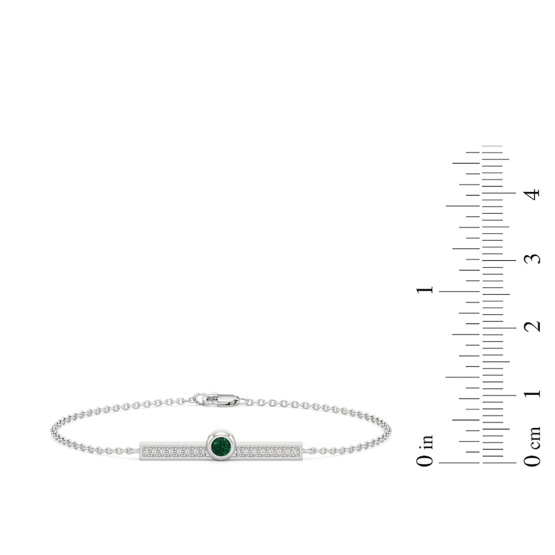 Main Image 3 of Lab-Created Emerald and White Lab-Created Sapphire Bar Bracelet in Sterling Silver - 7.5"