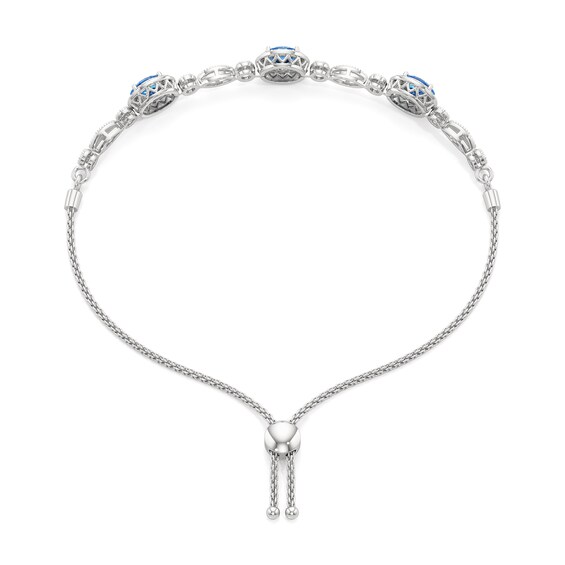 Oval Swiss Blue Topaz and White Lab-Created Sapphire Frame Alternating Bolo Bracelet in Sterling Silver - 7.5"