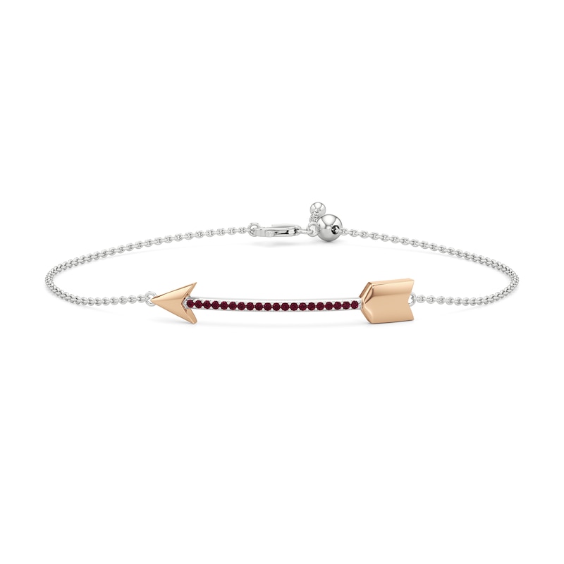Main Image 1 of Lab-Created Ruby Arrow Bracelet in Sterling Silver and 14K Rose Gold Plate - 7.25"