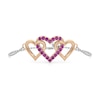 Thumbnail Image 1 of Pink Lab-Created Sapphire Interlocking Heart Trio Bracelet in Sterling Silver and 14K Rose Gold Plate - 7.5"