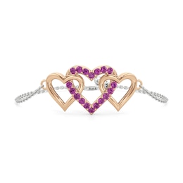 Pink Lab-Created Sapphire Interlocking Heart Trio Bracelet in Sterling Silver and 14K Rose Gold Plate - 7.5"