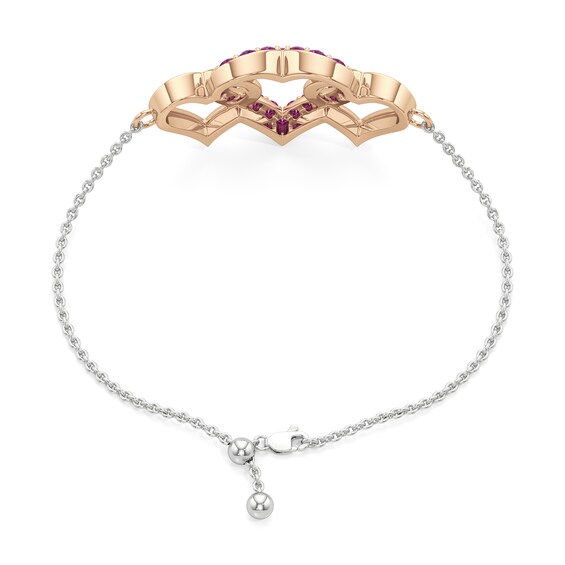 Pink Lab-Created Sapphire Interlocking Heart Trio Bracelet in Sterling Silver and 14K Rose Gold Plate - 7.5"