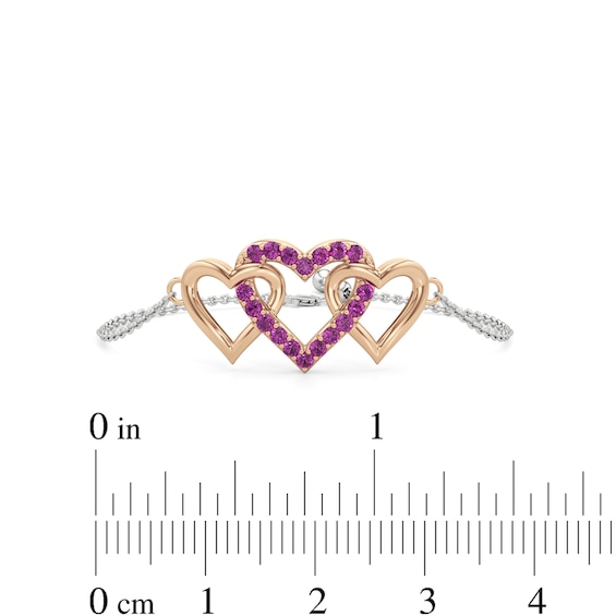 Pink Lab-Created Sapphire Interlocking Heart Trio Bracelet in Sterling Silver and 14K Rose Gold Plate - 7.5"