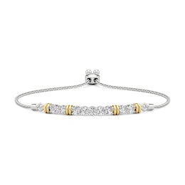 White Lab-Created Sapphire Bolo Bracelet in Sterling Silver and 24K Gold Plate - 9.5"