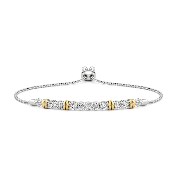 White Lab-Created Sapphire Bolo Bracelet in Sterling Silver and 24K Gold Plate - 9.5"