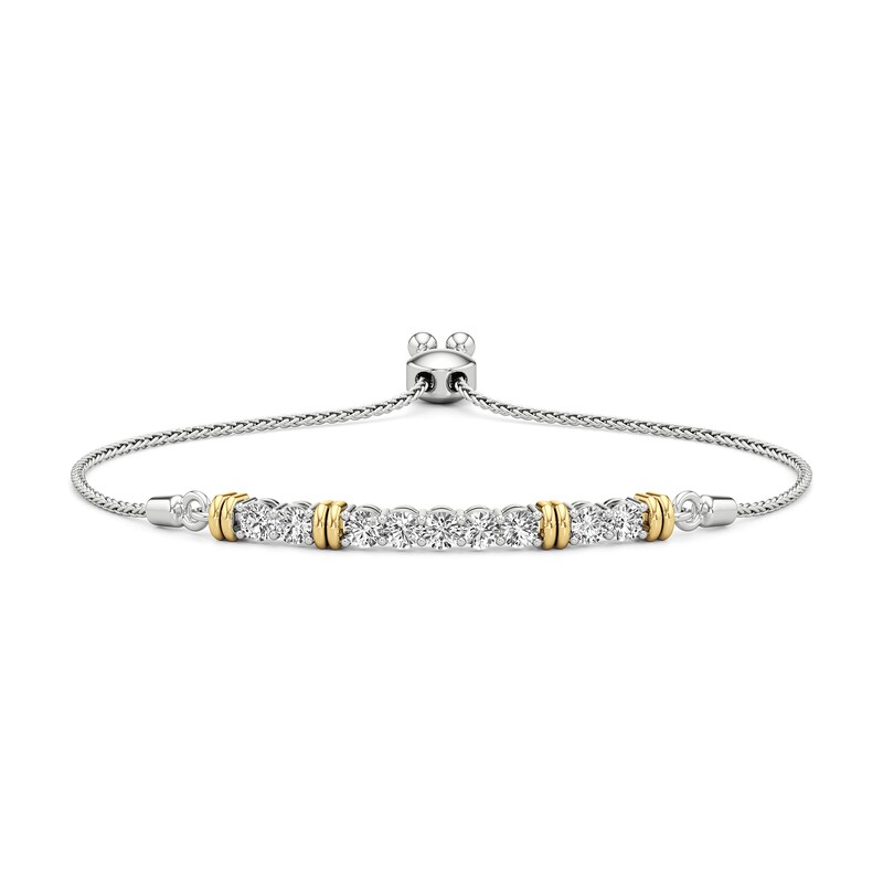 Main Image 1 of White Lab-Created Sapphire Bolo Bracelet in Sterling Silver and 24K Gold Plate - 9.5&quot;