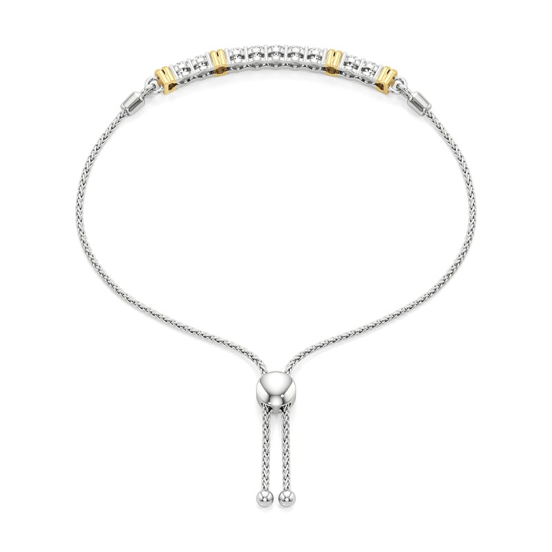 Main Image 2 of White Lab-Created Sapphire Bolo Bracelet in Sterling Silver and 24K Gold Plate - 9.5&quot;