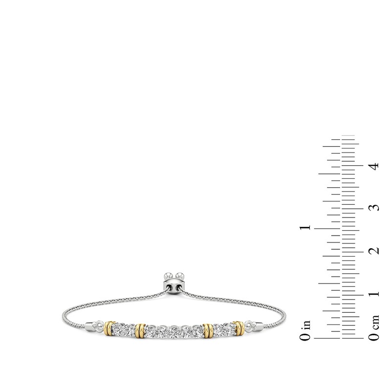 Main Image 3 of White Lab-Created Sapphire Bolo Bracelet in Sterling Silver and 24K Gold Plate - 9.5&quot;