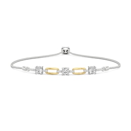 White Lab-Created Sapphire Chain Link Station Bolo Bracelet in Sterling Silver and 24K Gold Plate - 9.5"