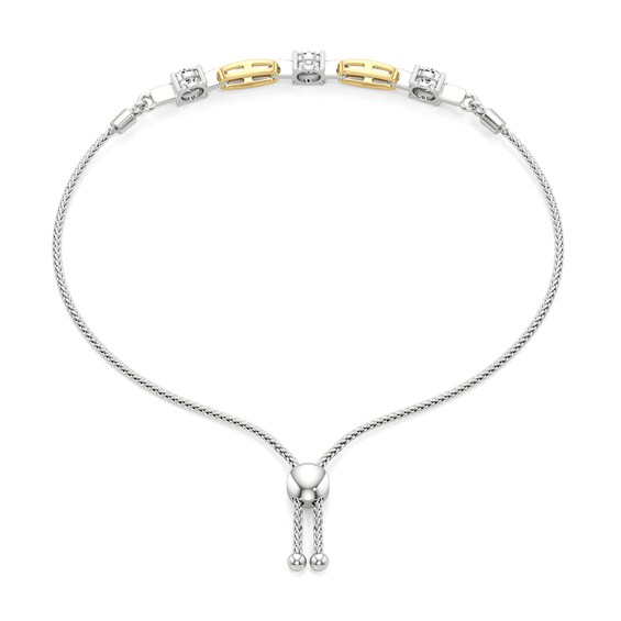 White Lab-Created Sapphire Chain Link Station Bolo Bracelet in Sterling Silver and 24K Gold Plate - 9.5"