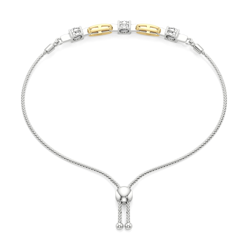 Main Image 2 of White Lab-Created Sapphire Chain Link Station Bolo Bracelet in Sterling Silver and 24K Gold Plate - 9.5"