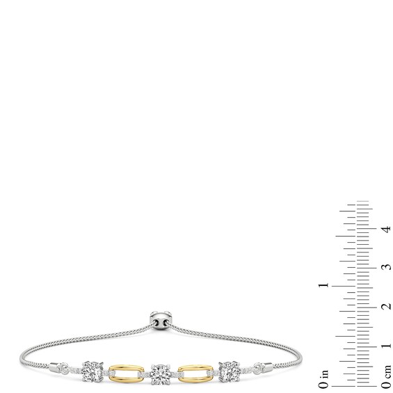 White Lab-Created Sapphire Chain Link Station Bolo Bracelet in Sterling Silver and 24K Gold Plate - 9.5"