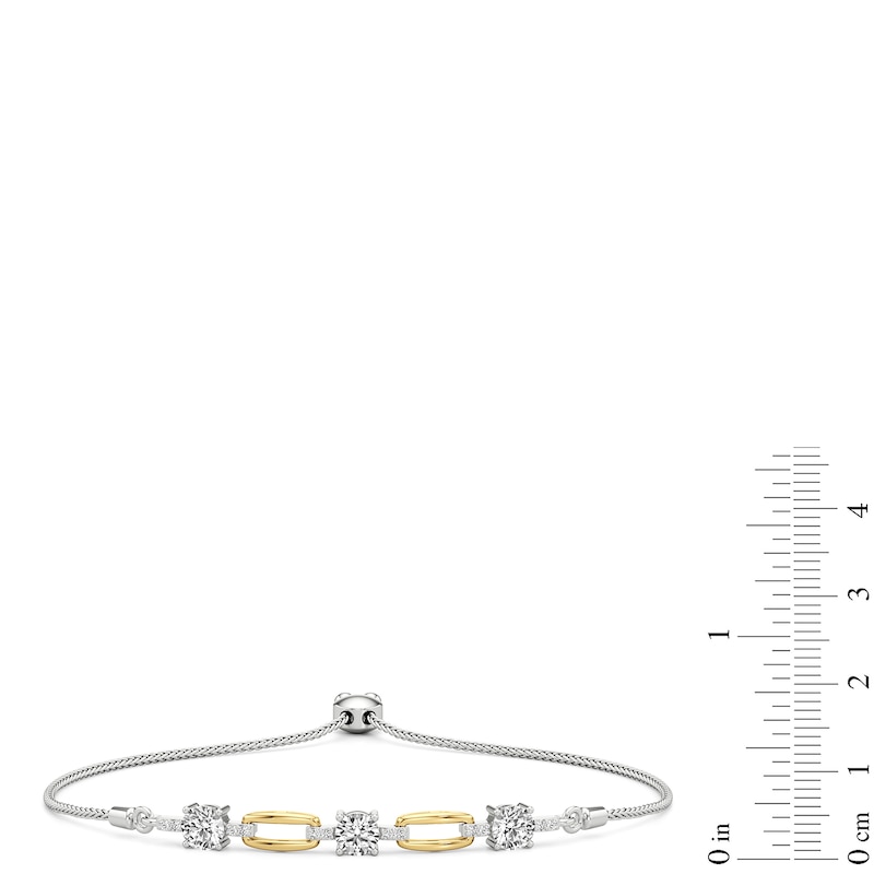 Main Image 3 of White Lab-Created Sapphire Chain Link Station Bolo Bracelet in Sterling Silver and 24K Gold Plate - 9.5"