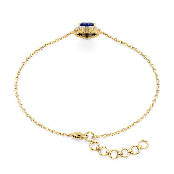 Heart-Shaped Blue and White Lab-Created Sapphire Sunburst Frame Bracelet in Sterling Silver with 24K Gold Plate