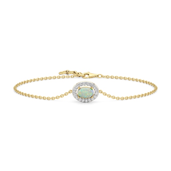 Oval Lab-Created Opal and White Lab-Created Sapphire Frame Bracelet in Sterling Silver with 24K Gold Plate