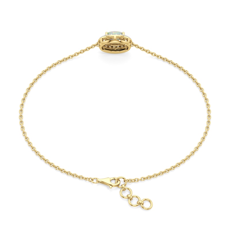 Main Image 2 of Oval Lab-Created Opal and White Lab-Created Sapphire Frame Bracelet in Sterling Silver with 24K Gold Plate